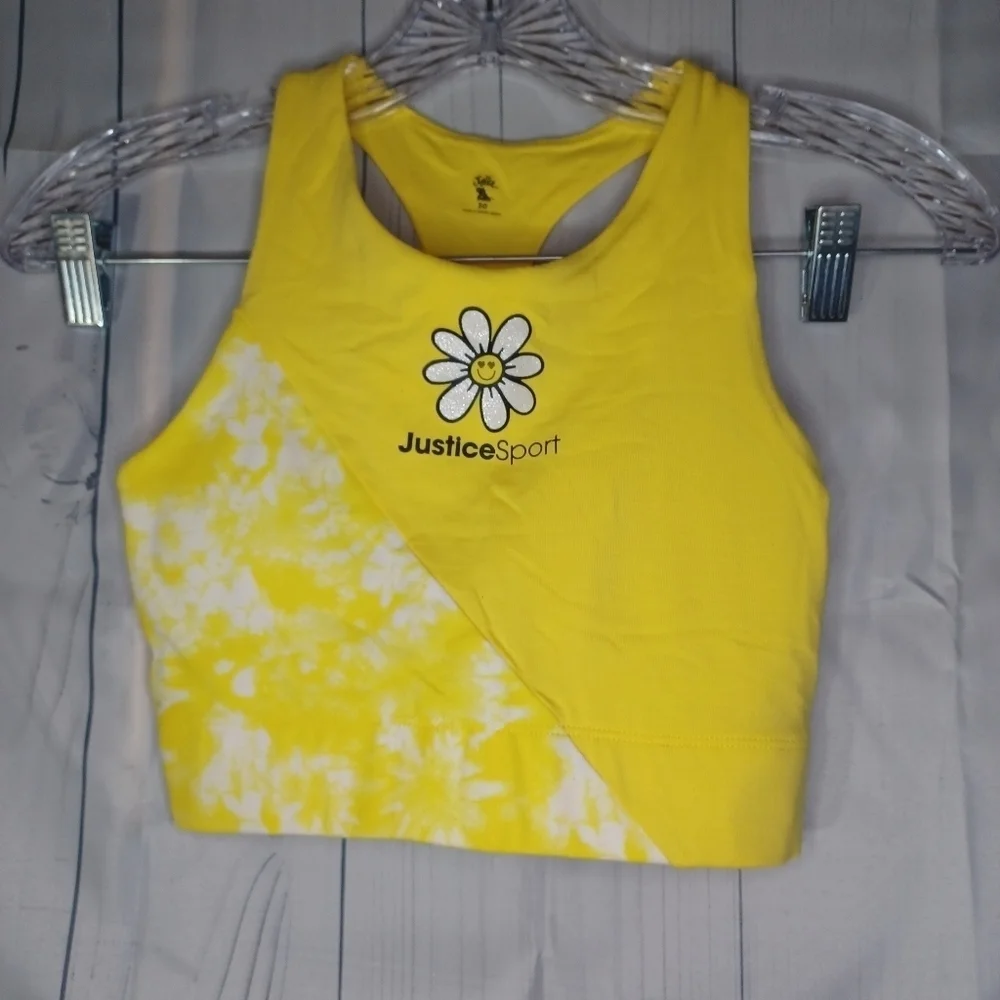Justice girls yellow and white daisy sports bra